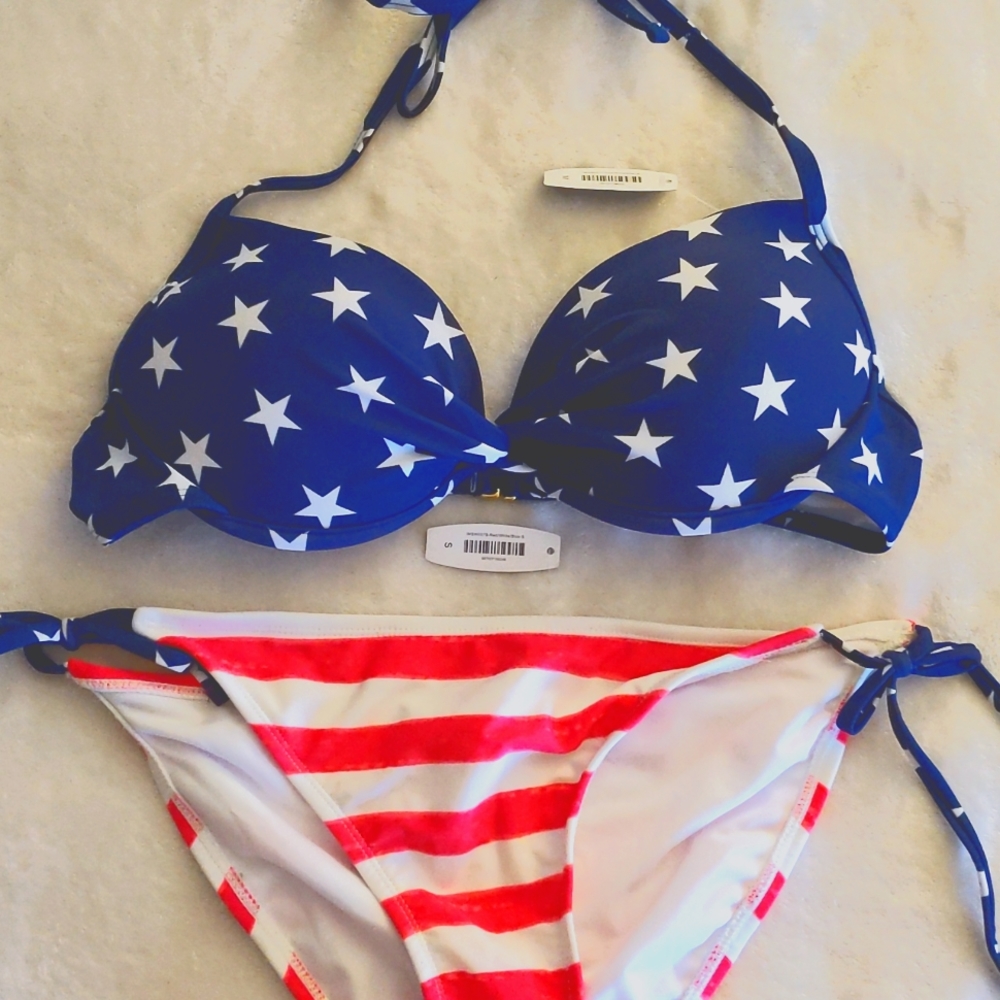 Pink, White and Blue Bikini